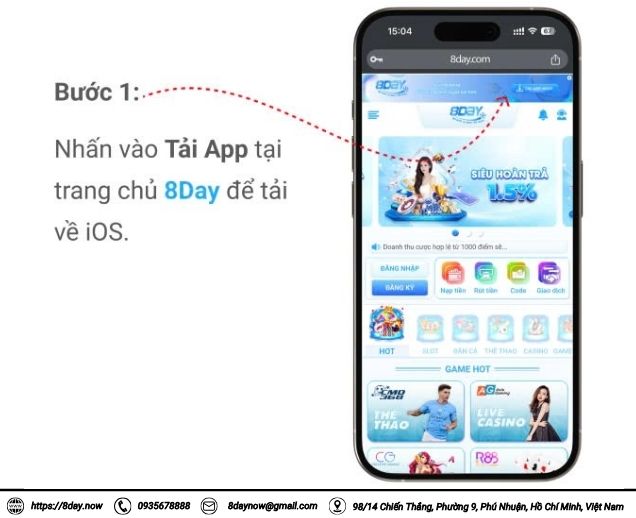 Nhấn vào Tải App tại trang chủ 8Day