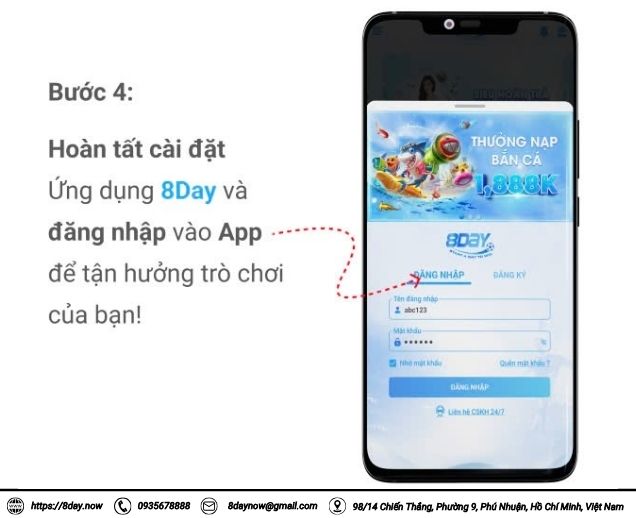 Hoàn tất và mở app 8Day